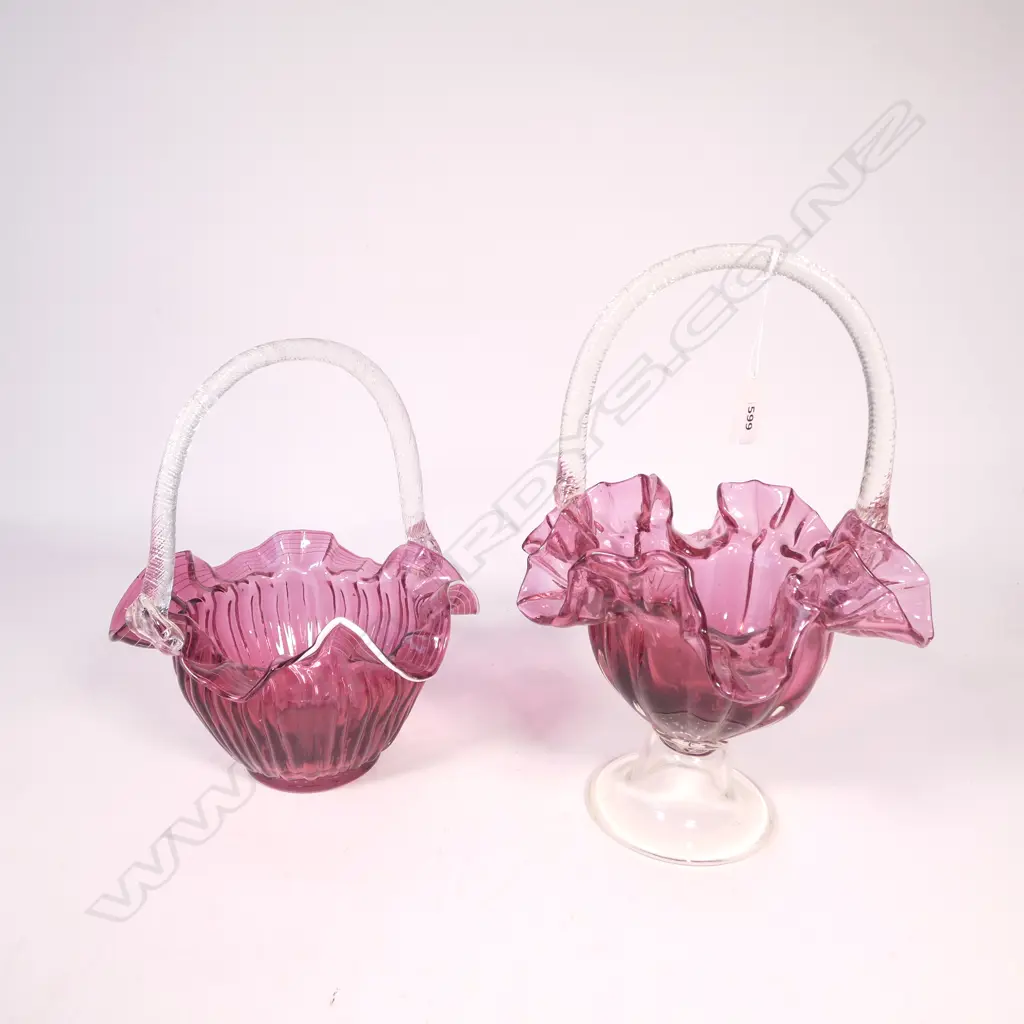 2 CRANBERRY / RUBY GLASS BASKETS H.310mm Image 1++