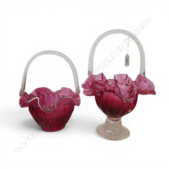 2 CRANBERRY / RUBY GLASS BASKETS H.310mm
