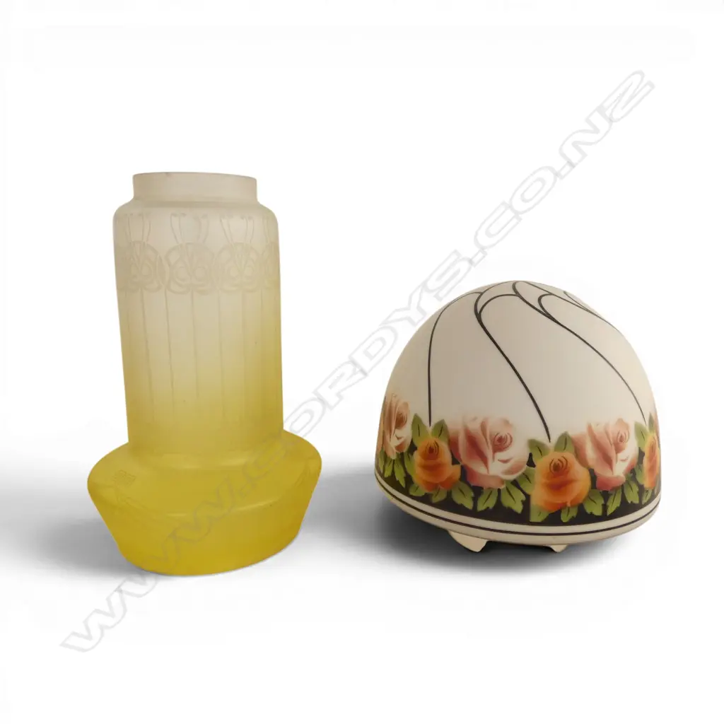 TWO ART NOUVEAU LIGHT SHADES FLORAL & YELLOW, H.210MM H.150MM D.160MM Image 1++
