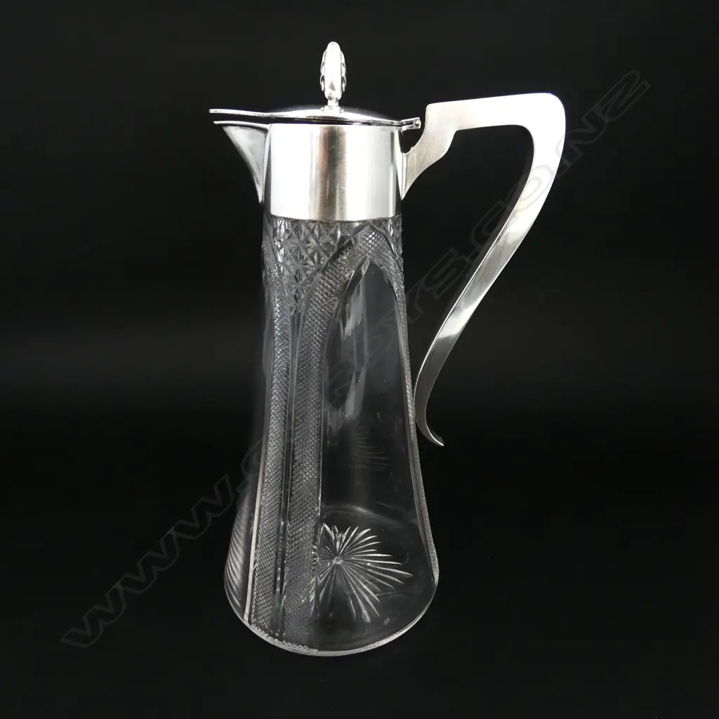 S/SILVER TOPPED CRYSTAL CLARET JUG H270MM Image 1++