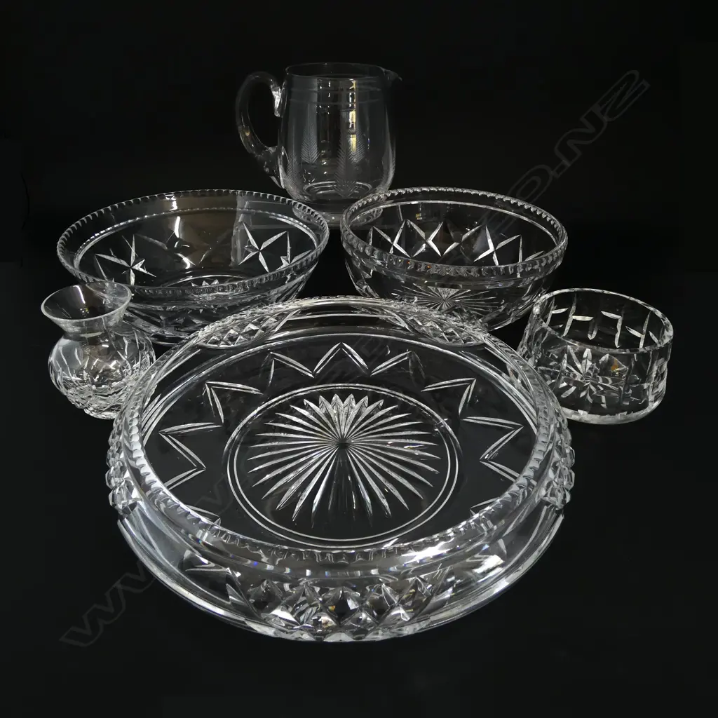 STUART CRYSTAL VASE, BOWL & JUG + 3 OTHER BOWLS Image 1++