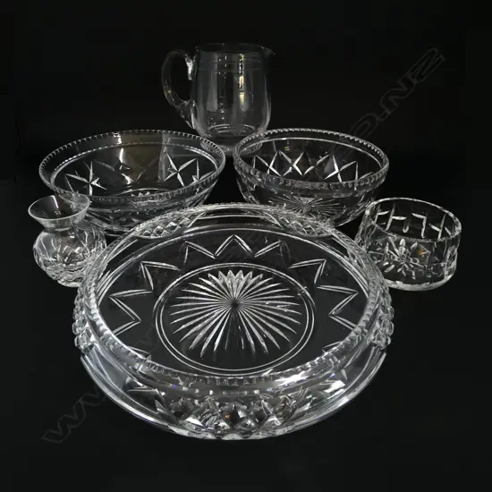 STUART CRYSTAL VASE, BOWL & JUG + 3 OTHER BOWLS
