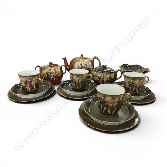 ASST. ROYAL BAYREUTH MUSICIAN PAT. TEA CHINA ; 4 TRIOS, 2 SUGARS & TEAPOT 