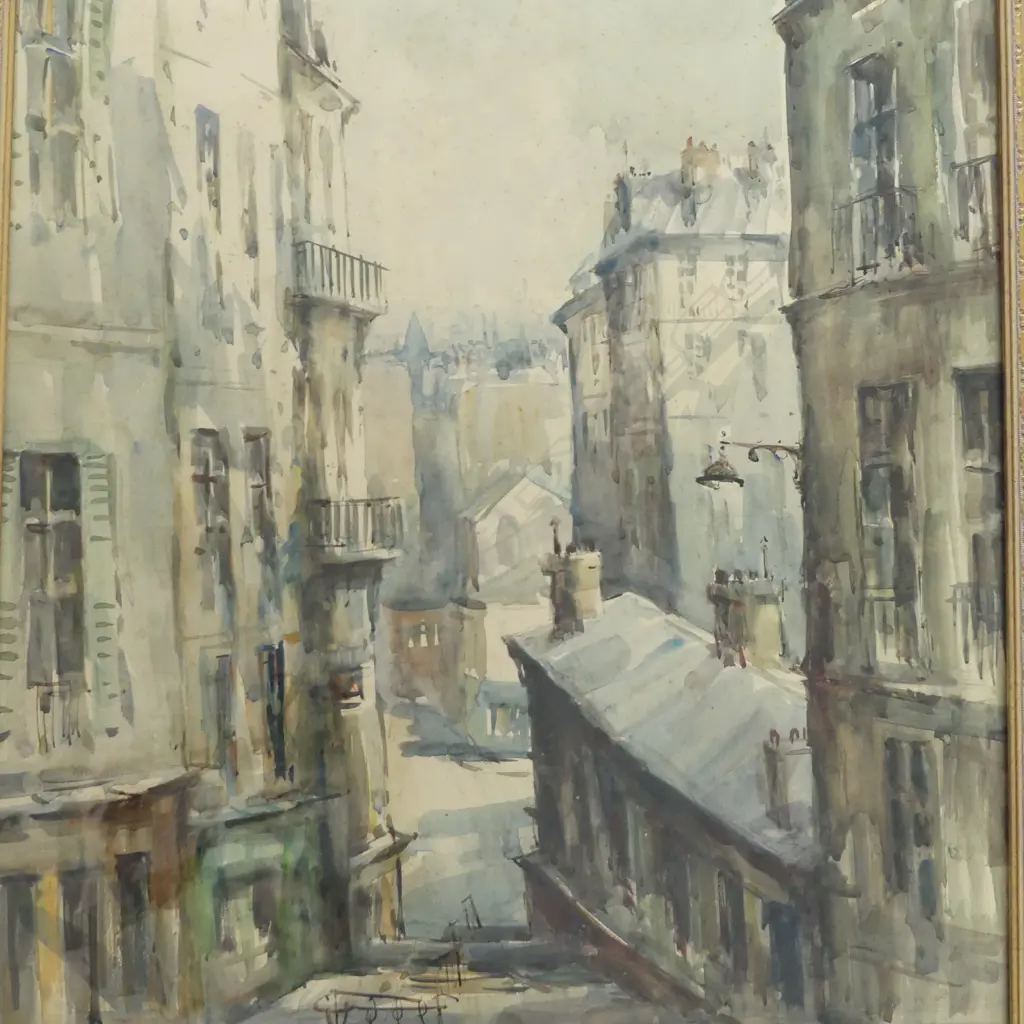 LUCIEN DELARUE, RUE DREVET, WATERCOLOUR, SIGNED, 650 X 490mm Image 1++