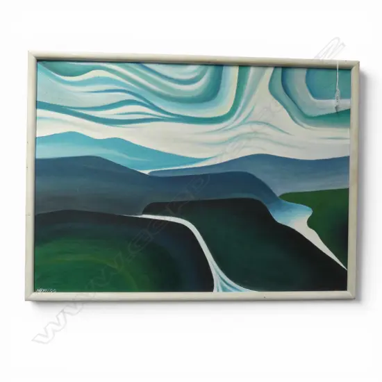 MARK WESTON, CENTRAL PLATEAU SYNTHESIS, 1990, ACRYLIC ON CALICO, 500x690mm