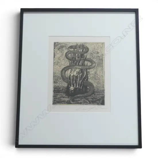 ERNST FUCHS, 'SNAKE & SKULL, DRYPOINT ETCHING ED. 32/180, 245 X 190mm