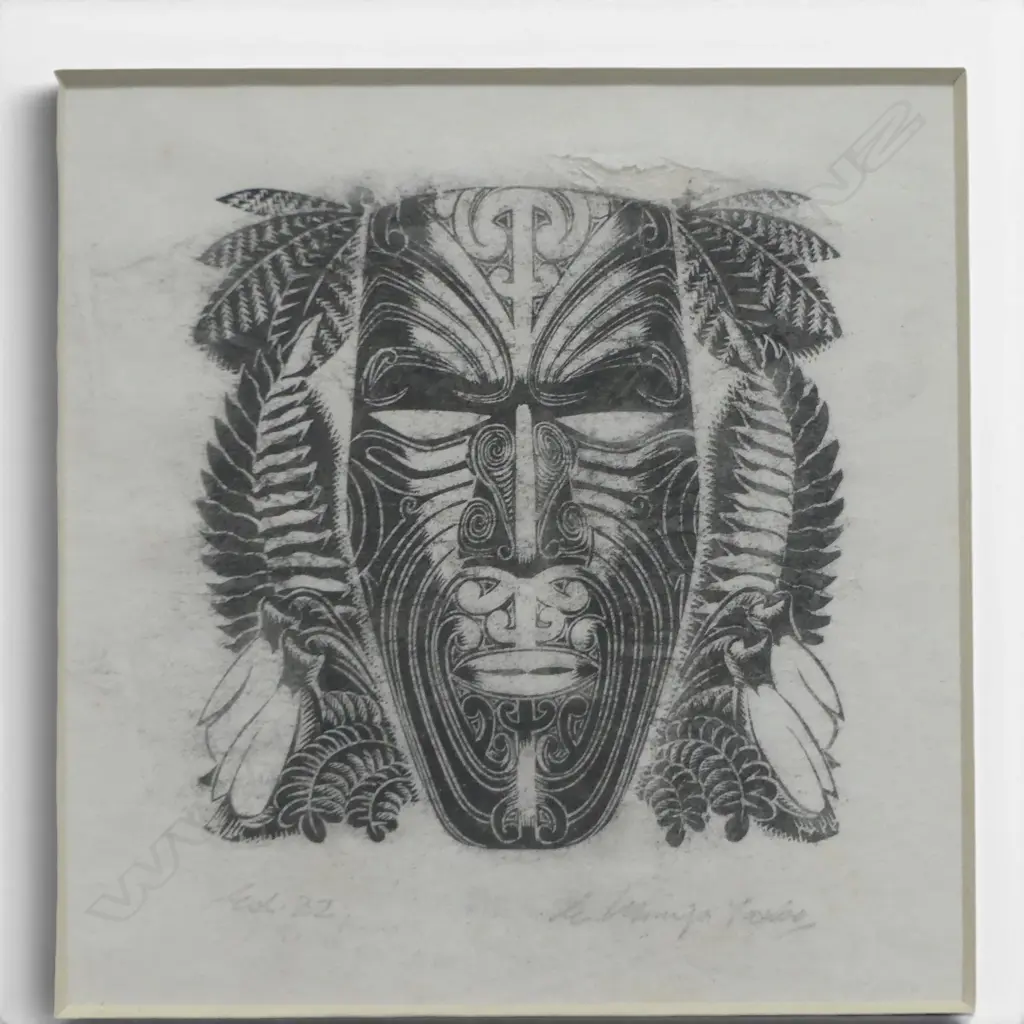 E MERVYN TAYLOR, MAORI MASK, WOOD ENGRAVING ED. 22, 105 X 100mm (small hole and paper abrasion) Image 1++