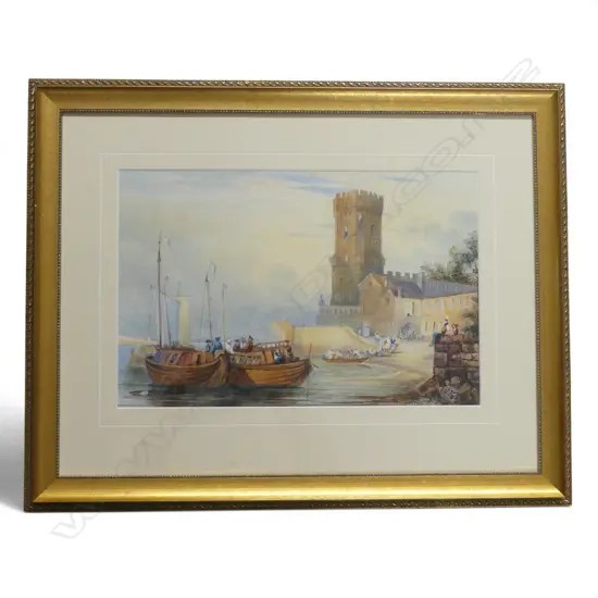 19th CENTURY SCHOOL, CONTINENTAL PORT SCENE, WATERCOLOUR, UNSIGNED, 265 X 405mm
