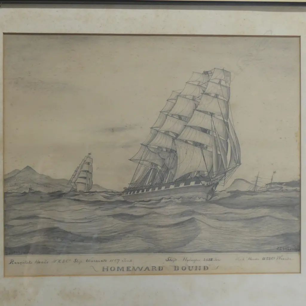 J. S WHEELER, 'HOMEWARD BOUND' (RANGITOTO HEADS), PENCIL, SIGNED, 325 X 410mm Image 1++