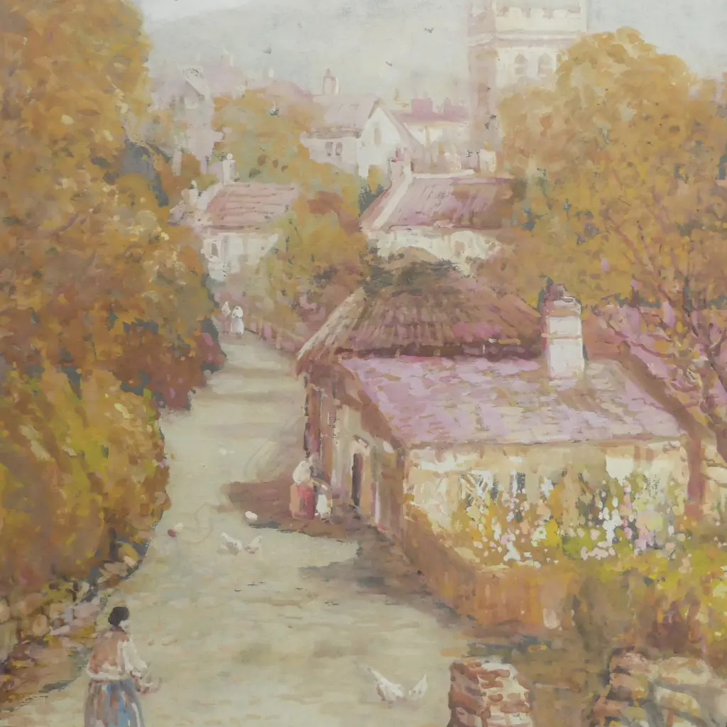 BLYTHE FLETCHER, VILLAGE SCENE, GOUACHE, SIGNED AND DATED, 610 X 480mm  Image 1++
