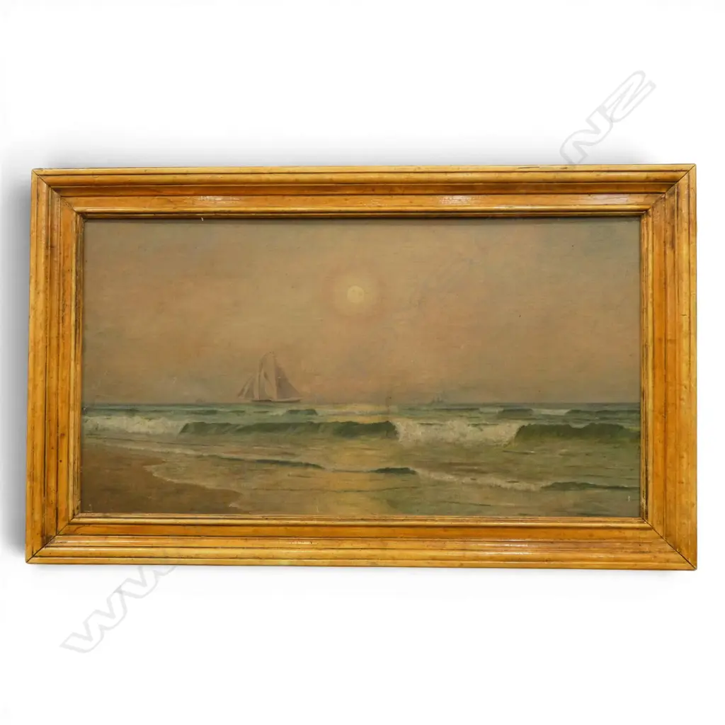 ARTIST UNKNOWN, SUNLIT SEASCAPE, OIL ON CANVASBOARD, 385 X 720mm Image 1++