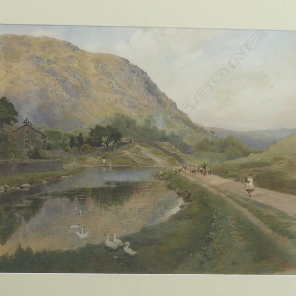 19TH C.BRITISH SCHOOL, GIRL ON A PATH WITH GEESE, WATERCOLOUR, MONOGRAMMED AND DATED 1887 LOWER RIGHT, 425 X 520mm Image 1++