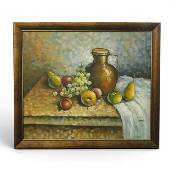SIGNED SUZANNE, STILL LIFE WITH EWER AND FRUIT, OIL ON  BOARD, 510 X 610mm