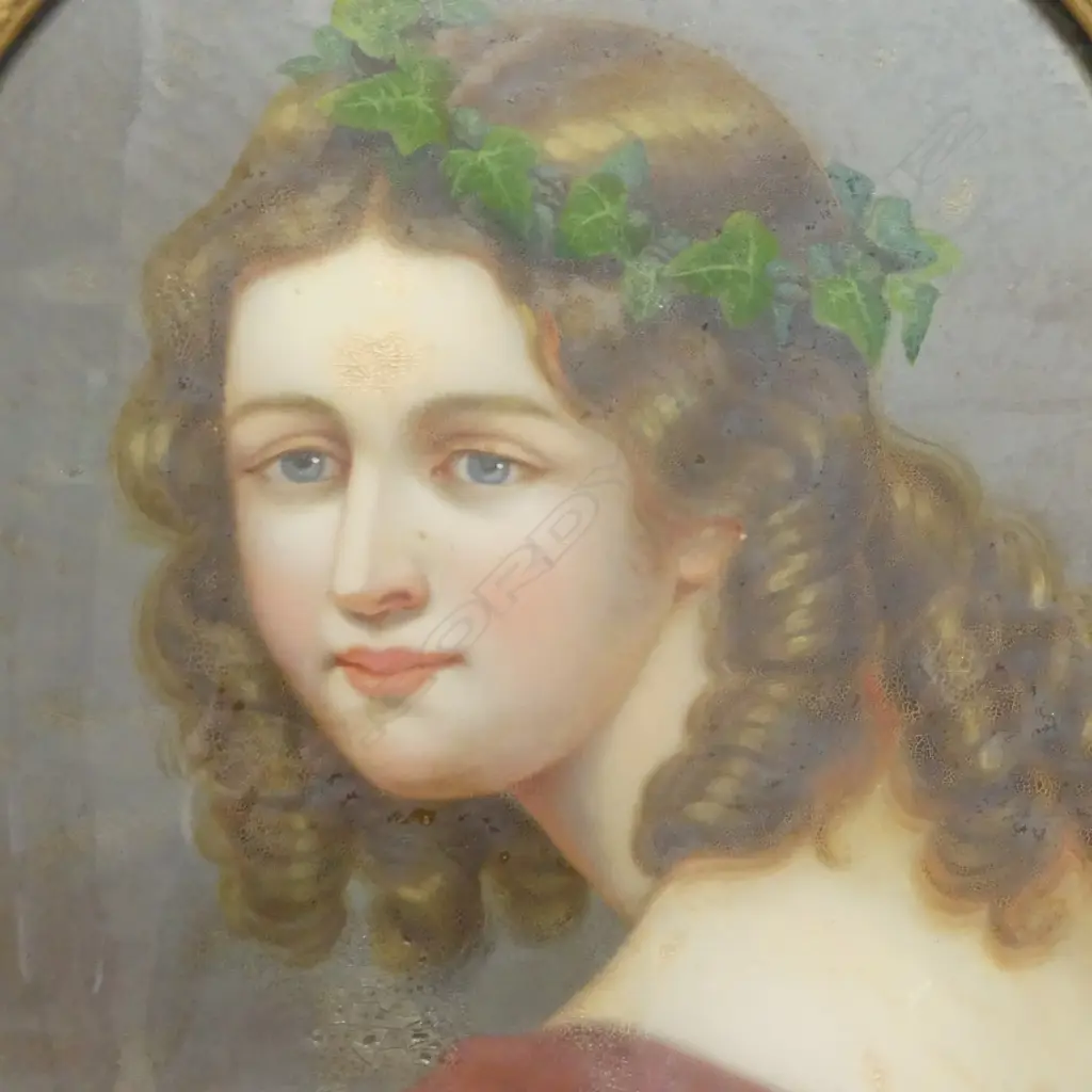 2 VINTAGE OIL PORTRAITS on glass? IN OVAL FRAMES one faults H.58mm **SPLIT??** Image 1++