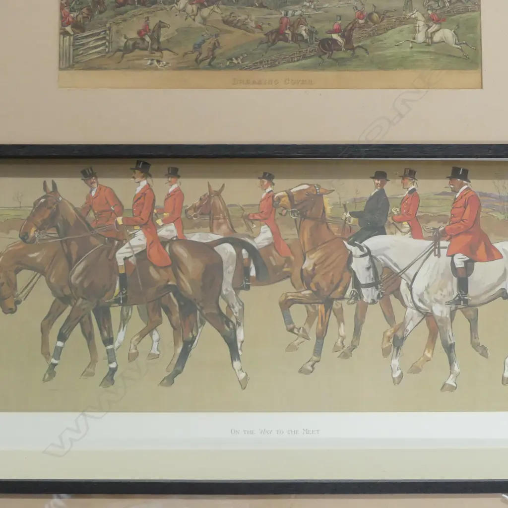 LIONEL EDWARDS + H ALKEN , FOUR FRAMED HUNTING PRINTS, 275 X 625MM & 185 X 365MM Image 1++