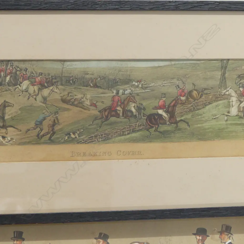 LIONEL EDWARDS + H ALKEN , FOUR FRAMED HUNTING PRINTS, 275 X 625MM & 185 X 365MM Image 1++