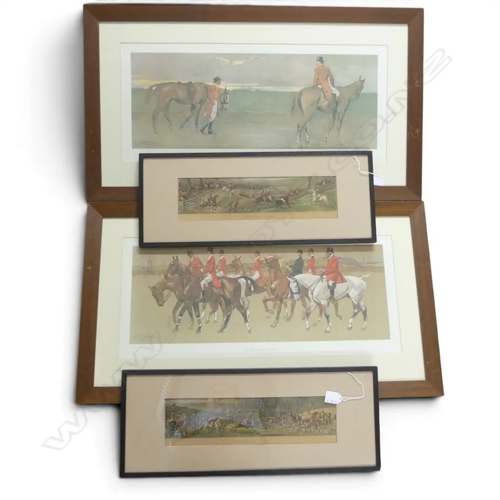 LIONEL EDWARDS + H ALKEN , FOUR FRAMED HUNTING PRINTS, 275 X 625MM & 185 X 365MM Image 1++