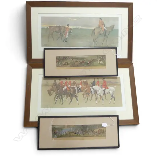LIONEL EDWARDS + H ALKEN , FOUR FRAMED HUNTING PRINTS, 275 X 625MM & 185 X 365MM