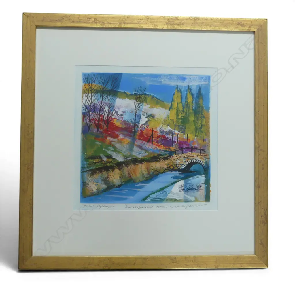 UNKNOWN GERMAN ARTIST, EUROPEAN LANDSCAPE, MIXED MEDIA, SIGNED 320x320mm Image 1++