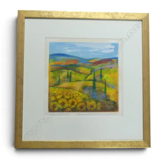 UNKNOWN GERMAN ARTIST, EUROPEAN LANDSCAPE, MIXED MEDIA, SIGNED 320x320mm