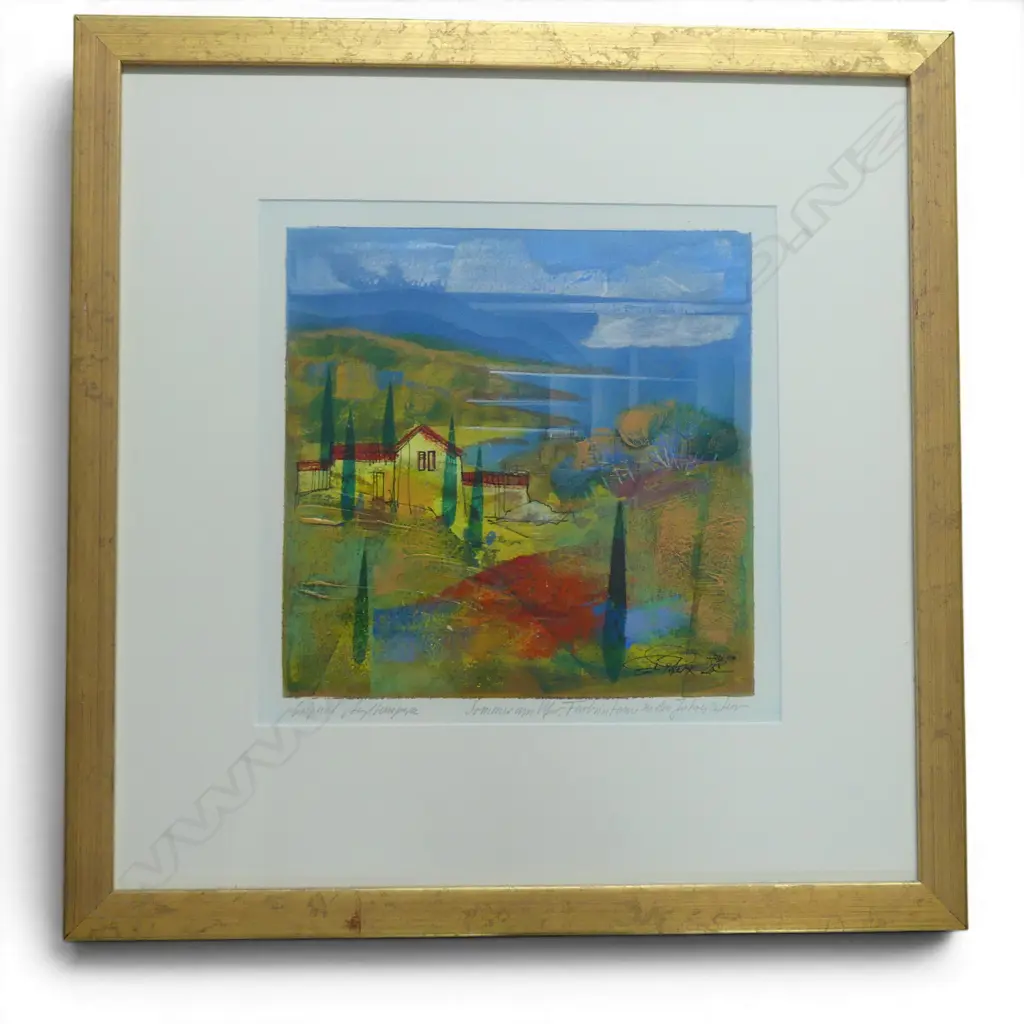 UNKNOWN GERMAN ARTIST, EUROPEAN LANDSCAPE, MIXED MEDIA, SIGNED 320x320mm Image 1++