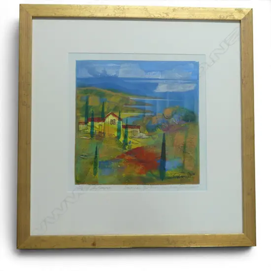 UNKNOWN GERMAN ARTIST, EUROPEAN LANDSCAPE, MIXED MEDIA, SIGNED 320x320mm