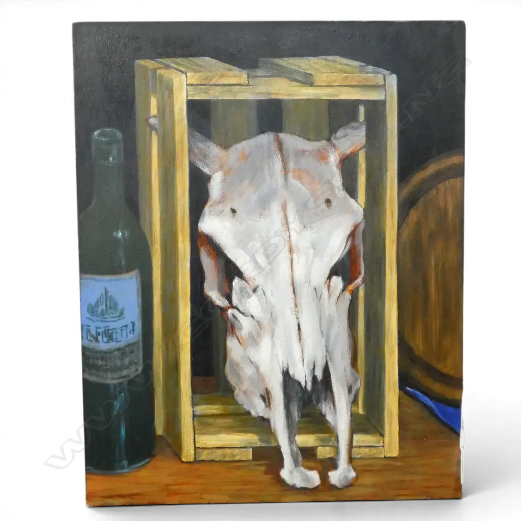 ROGER STAPLES (1942-2025) 'SKULL AND BOX (1)' ACRYLIC ON CANVAS 510x405mm Image 1++