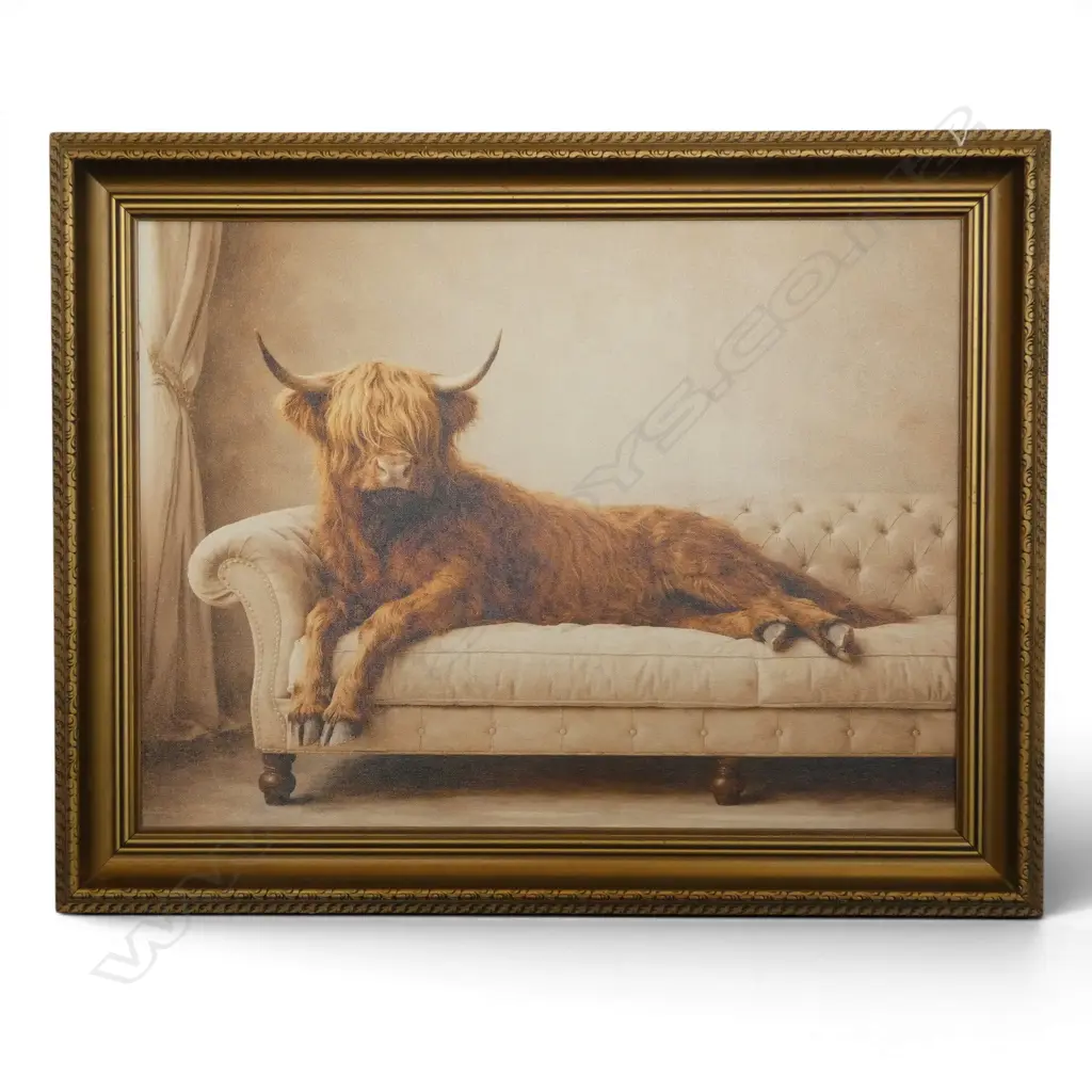 PRINT OF COW ON BUTTON BACK SOFA 450x600mm Image 1++