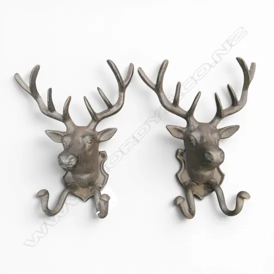 PR OF CAST IRON DEER HEAD COAT HOOKS H260MM 
