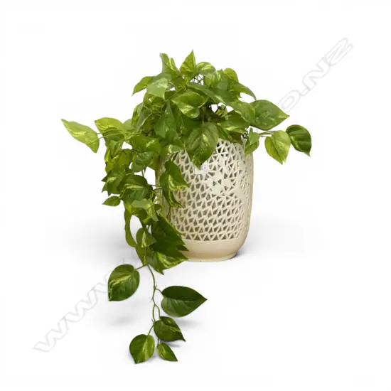 ORIENTAL WHITE CERAMIC VASE H.280mm w. FAUX PLANT