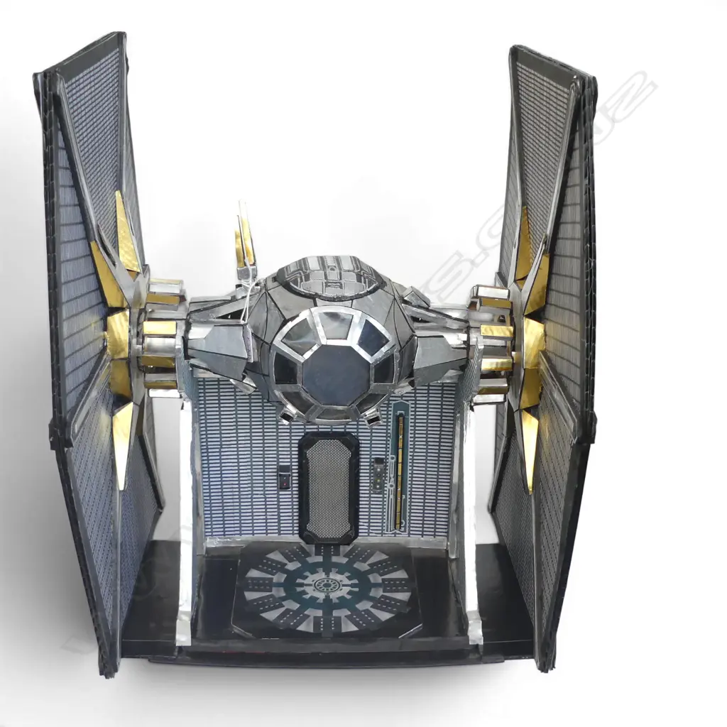HAND MADE CARDBOARD STAR WARS TIE FIGHTER ON DIORAMA STAND BY STEFSKI NZ, SIGNED 410x435x530mm Image 1++
