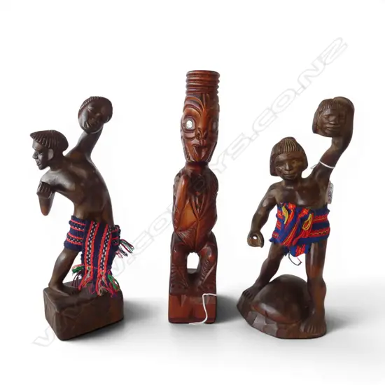 3 CARVED FIGURES Incl MAORI TEKOTEKO 