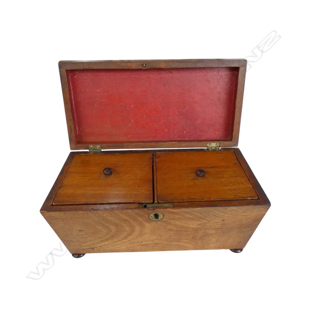 ANTIQUE MAHOGANY TEA CADDY W.270mm Image 1++