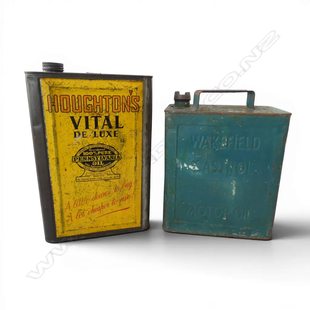 4 GALLON HOUGHTON PENNSYLVANIA OIL + IMPERIAL GALLON WAKEFIELD CASTROL OIL CAN 1938 H.370mm Image 1++