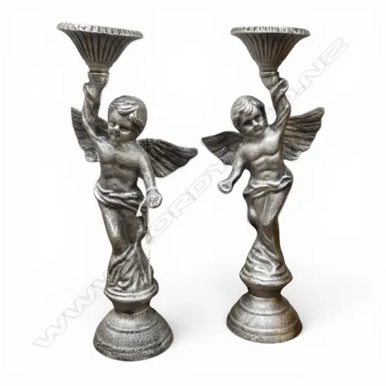 PR CAST IRON CHERUB CANDLE HOLDERS H350MM 