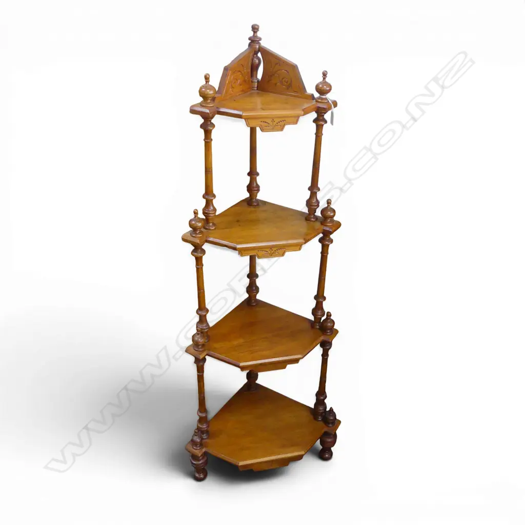 4 TIER WOODEN CORNER 'WHAT NOT' SHELF, H.1360mm Image 1++
