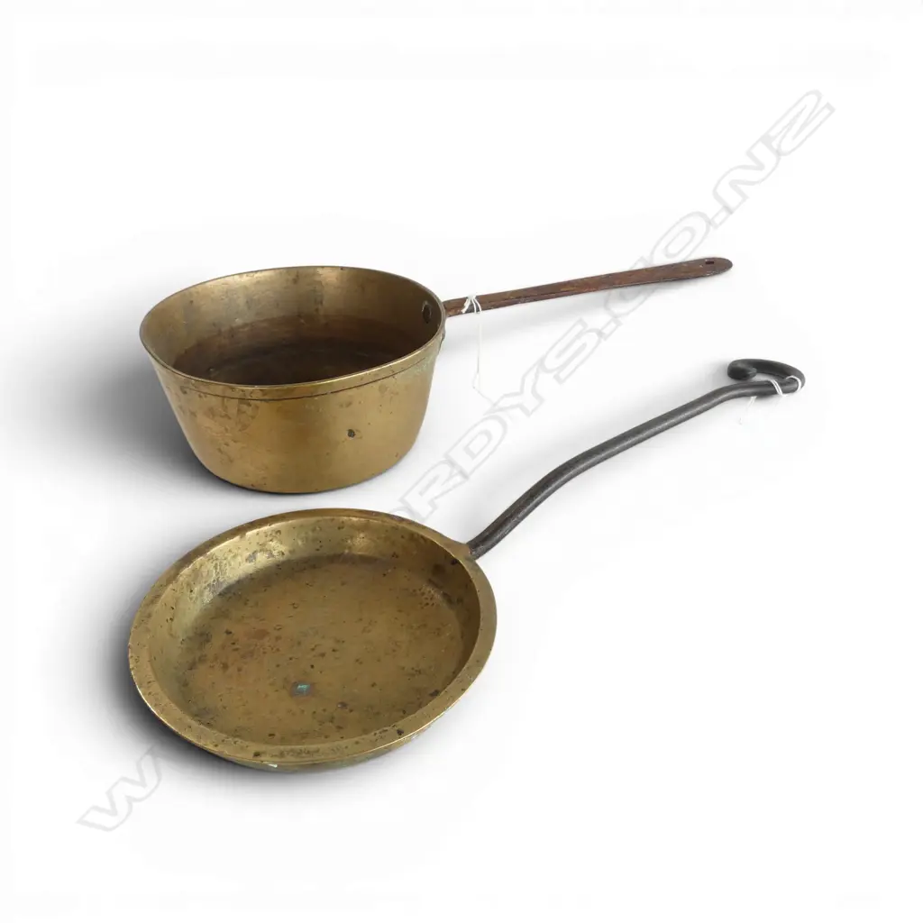 SMALL BRASS SAUCEPAN & SMALL BRASS FRYPAN 180mm (D) & 150mm (D) Image 1++