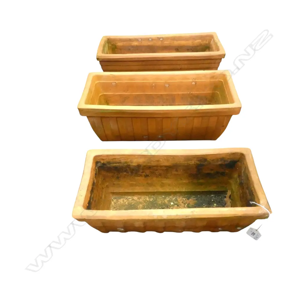 3 RECTANGULAR TERRACOTTA PLANT POTS W.420mm Image 1++