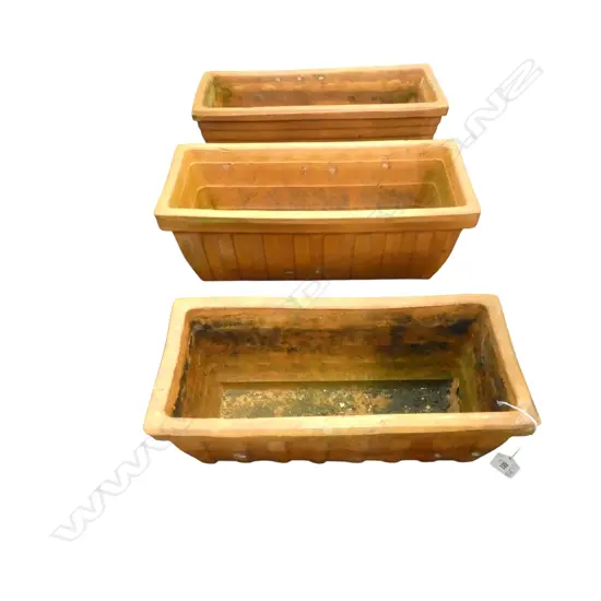 3 RECTANGULAR TERRACOTTA PLANT POTS W.420mm