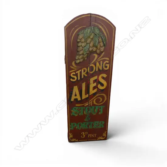 VINTAGE ‘STRONG ALES’ WOODEN BEER SIGN, H.920MM W.300MM