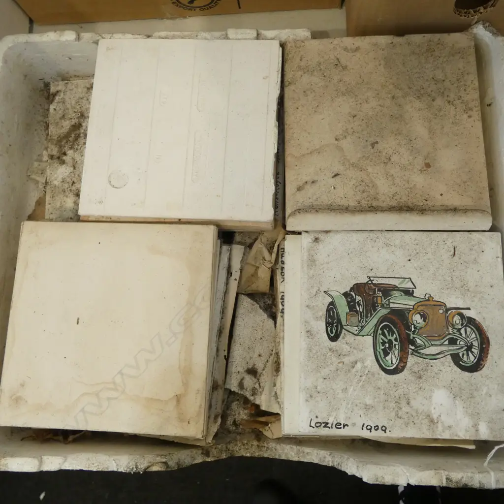 BOX VINTAGE CAR DECORATED TILES various cars named & dated Image 1++