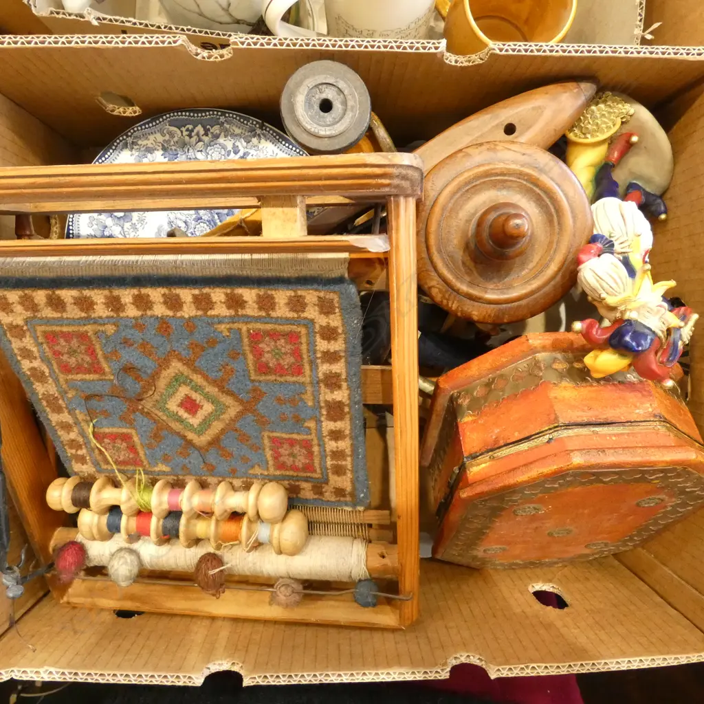 MINI LOOM MODEL w. RUG + ASST. TEXTILE CRAFT TOOLS, ETC Image 1++