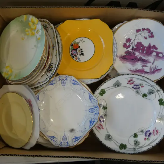 BOX LOT 50 SHELLEY CHINA SIDEPLATES MIXED PATS