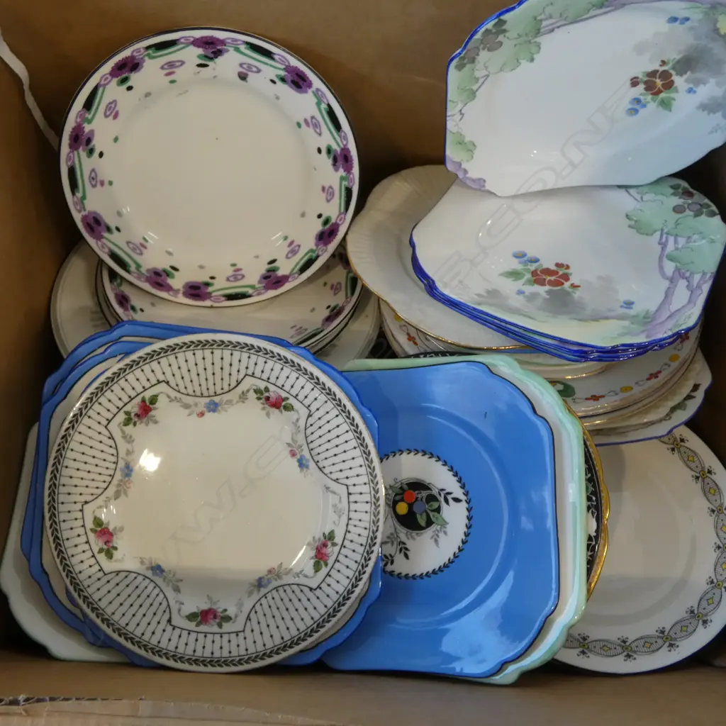 BOX LOT 50 SHELLEY CHINA SIDEPLATES MIXED PATS Image 1++