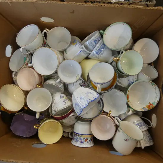 BOX LOT 50 SHELLEY CHINA CUPS & SAUCERS MISS MATCHED PATS