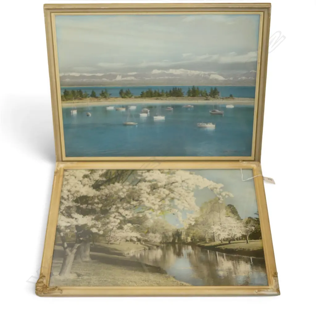 2 ELLIS DUDGEON PRINTS 'SPRING TIME ON THE AVON - CHRISTCHURCH' 390x495mm, 'NELSON HARBOUR - MCARTHURS RANGE' Image 1++