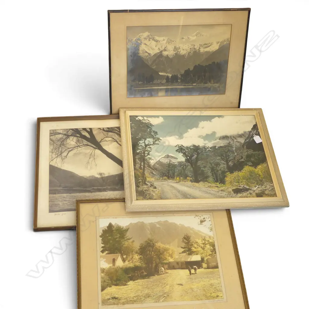 4 VINTAGE FRAMED NZ LANDSCAPE PHOTOS; GEOFFREY C. WOOD 'MAITAI RIVER' 360x290mm, WHITES AVIATION? ETC Image 1++