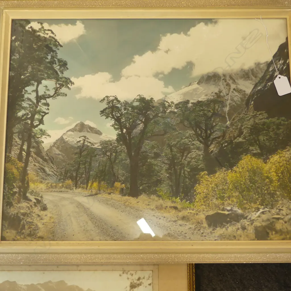4 VINTAGE FRAMED NZ LANDSCAPE PHOTOS; GEOFFREY C. WOOD 'MAITAI RIVER' 360x290mm, WHITES AVIATION? ETC Image 1++