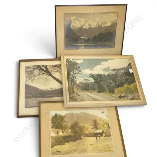 4 VINTAGE FRAMED NZ LANDSCAPE PHOTOS; GEOFFREY C. WOOD 'MAITAI RIVER' 360x290mm, WHITES AVIATION? ETC