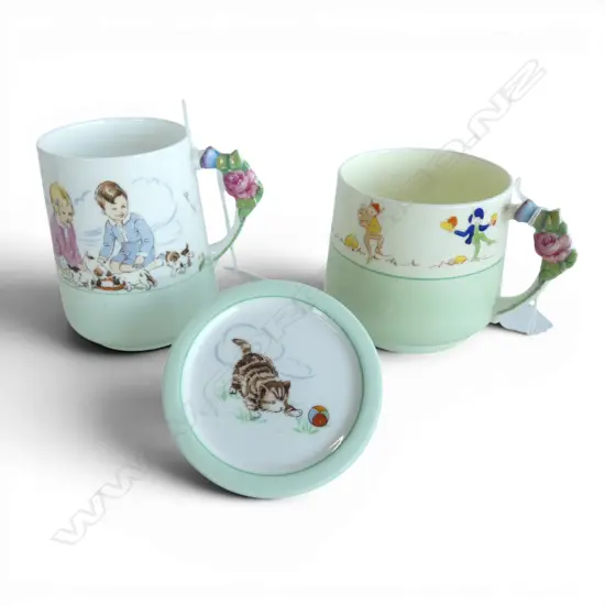 2 VINTAGE PARAGON CHINA  EILEEN SOPER MUGS & SML PLATE
